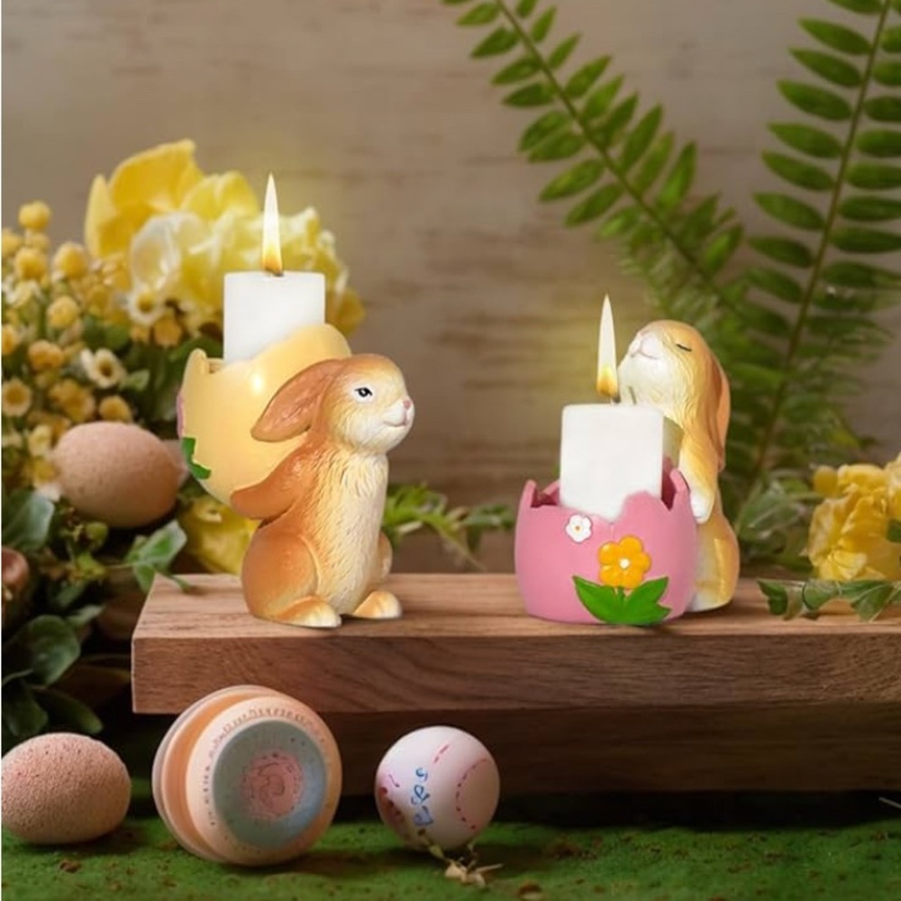 Charming Bunny Candle Holders - Pink and Orange